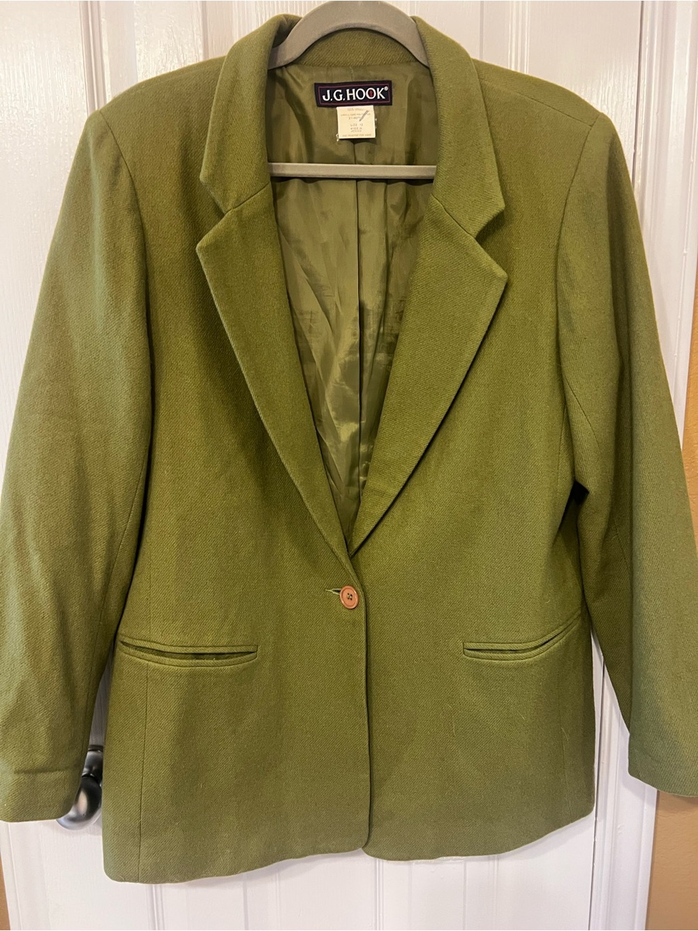 Vintage J.G. Hook 100% Wool Olive Green Blazer Jacket Size 12